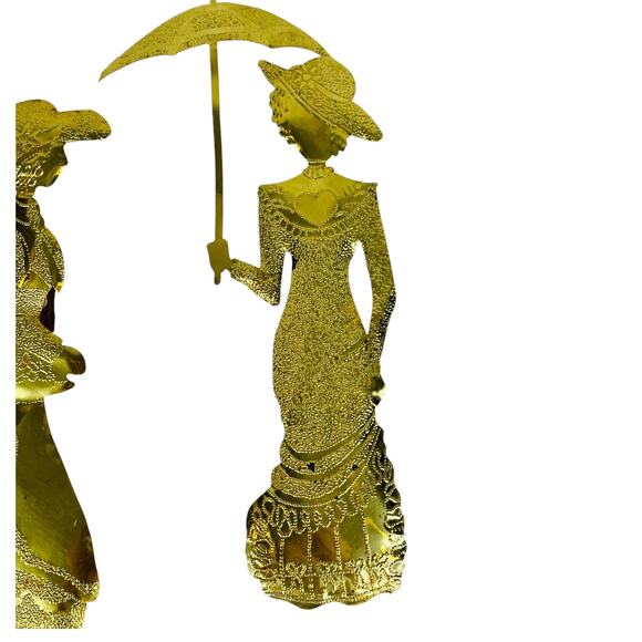 Tin Metal Victorian Lady Art 10” Wall Hanging Home Interiors Gold Vtg Set 2 Pc - Picture 3 of 7
